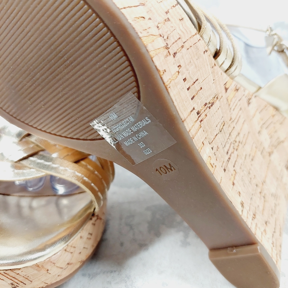 New Guess Project Gold Platform Cork Wedge Sandals B457 - Picture 10 of 13
